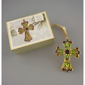 Pier 1 Cloisonne Cross Ornament Decoration Wire Filament Hand Set Enamel NEW
